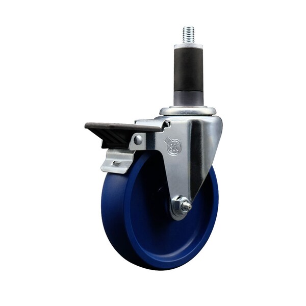 5'' Solid Poly Swivel 1-1/4'' Expanding Stem Caster with Brake